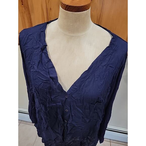 Pleione Long Sleeve Button Down Blouse Top Navy Blue Plus 2x NEW - Picture 5 of 11